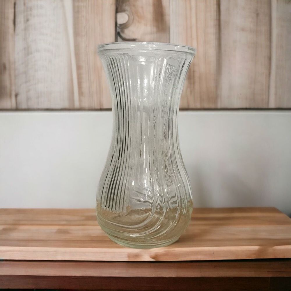 Vintage Hoosier Clear Glass Vase Lyre Ribbed 4086-B accent decor